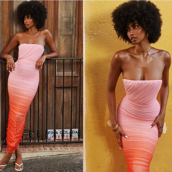 HOUSE OF CB 'Sapphire' Ombre Gathered Maxi Dress NWT